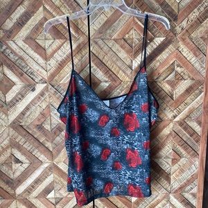 3x black tank with red rose top new without tags sheer low cut